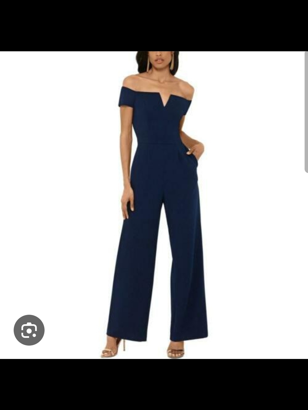 Xscape Navy Off-Shoulder Wide-Leg Jumpsuit